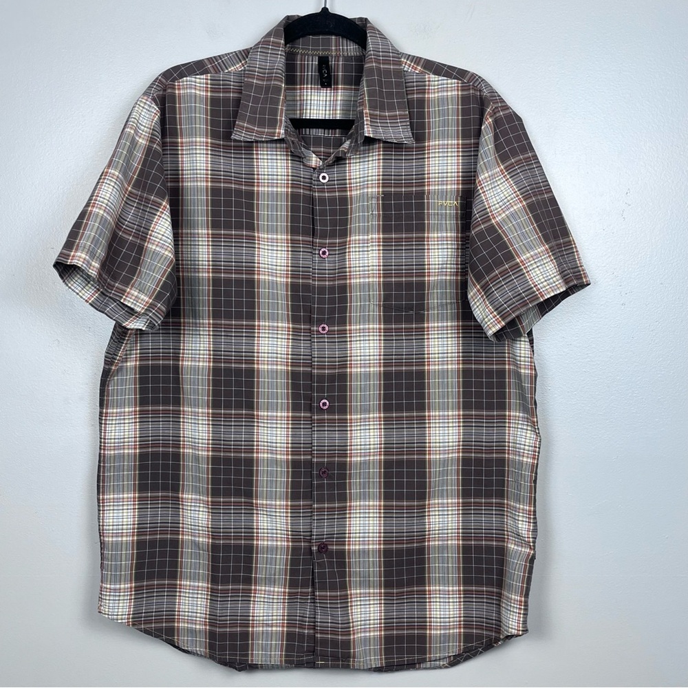 RVCA Men's Cotton Blend Button Down Plaid Shirt Size L Outdoor, Gorpcore, Casual